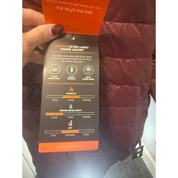 Hawke & Co Mens HDN570N TX Burgundy Down Jacket Pro Series Lightweight L - Picture 3 of 7